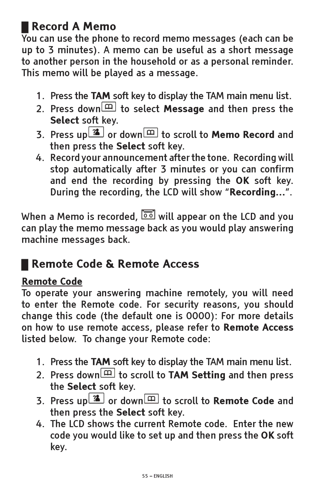 ClearSounds A600 manual Record a Memo, Remote Code & Remote Access 