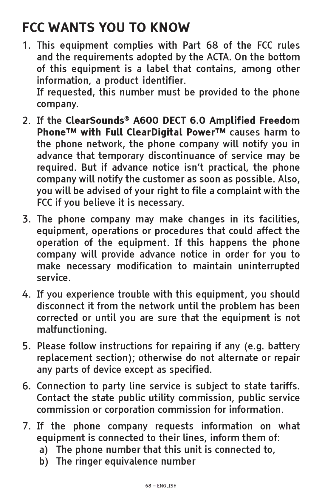 ClearSounds A600 manual FCC Wants YOU to Know 