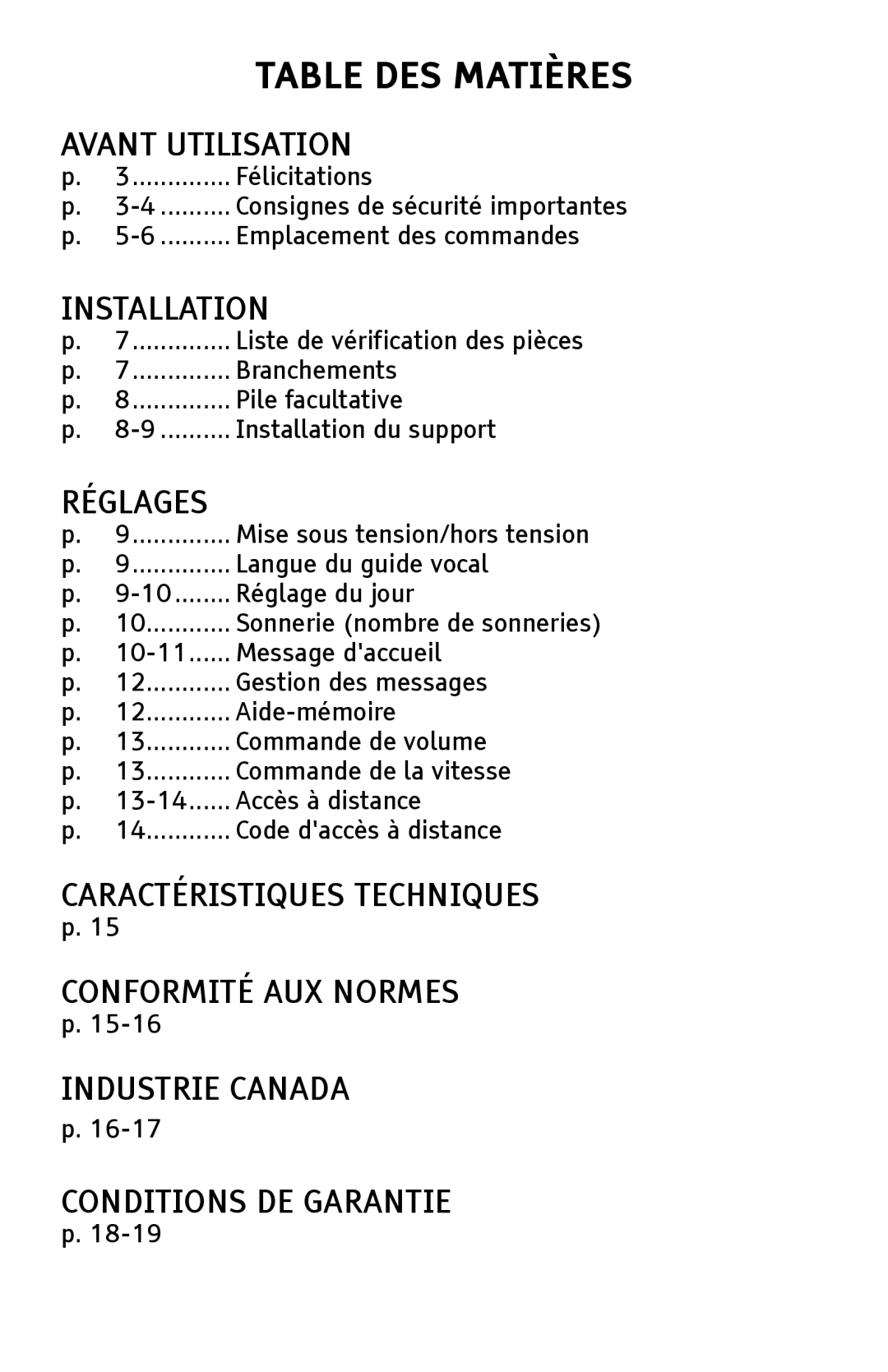 ClearSounds ANS3000 manual Table DES Matières, Avant Utilisation 