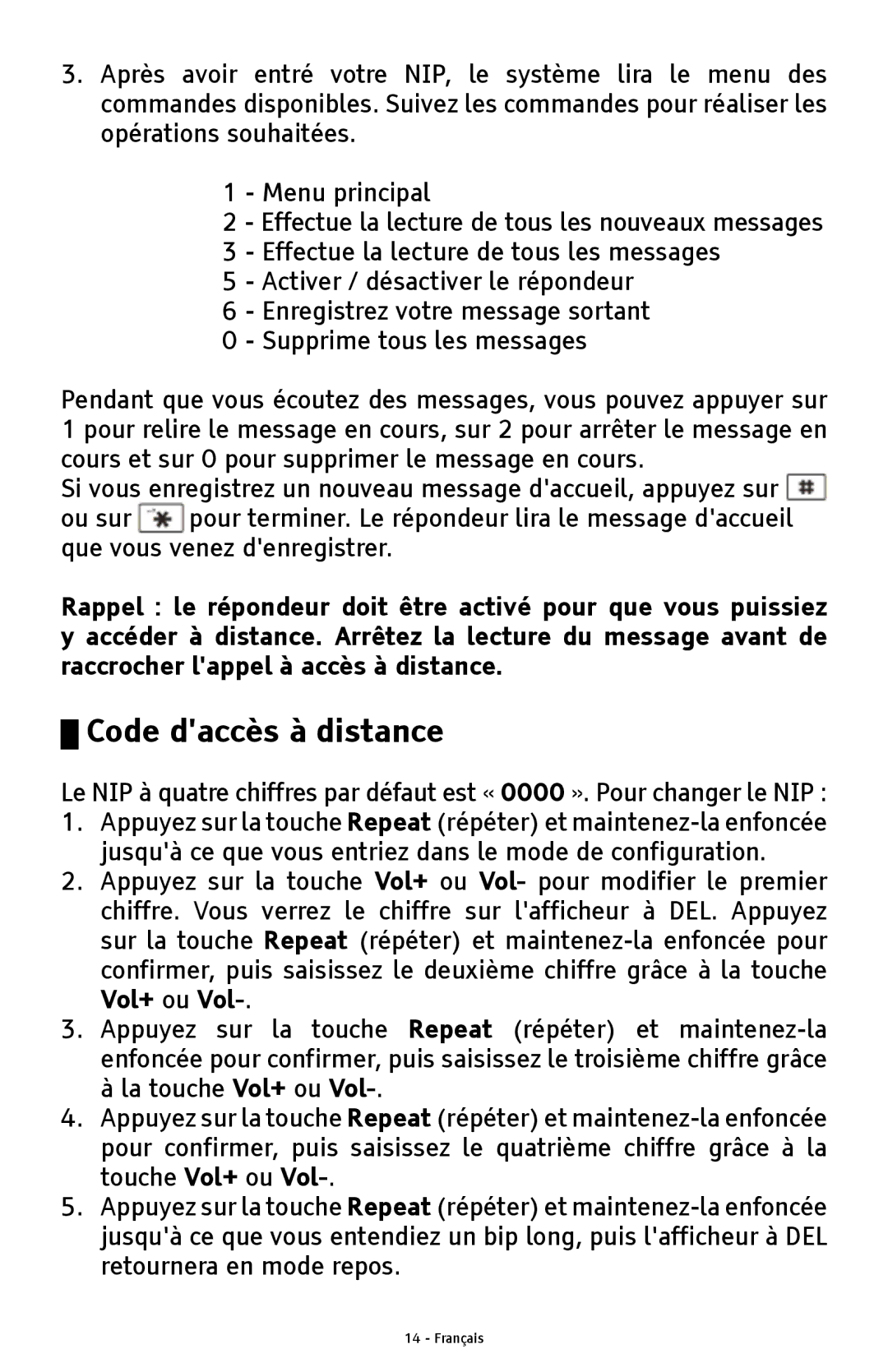 ClearSounds ANS3000 manual Code daccès à distance 