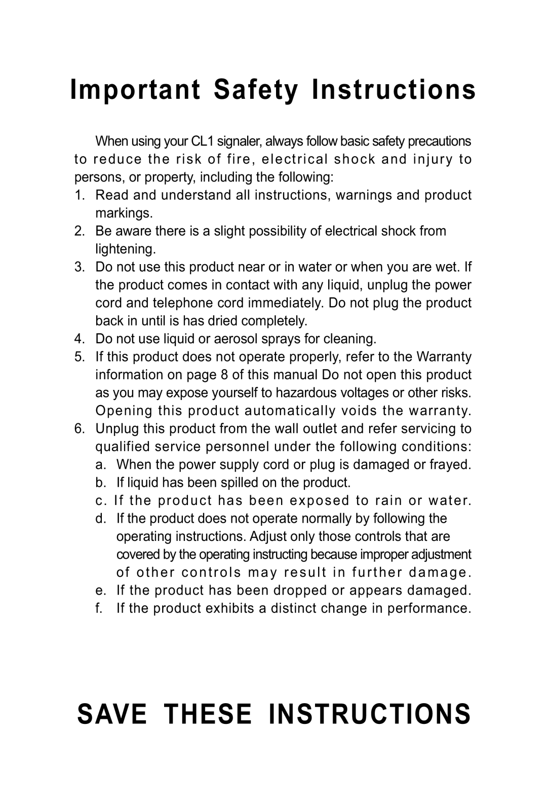 ClearSounds CL1 manual Important Safety Instructions 