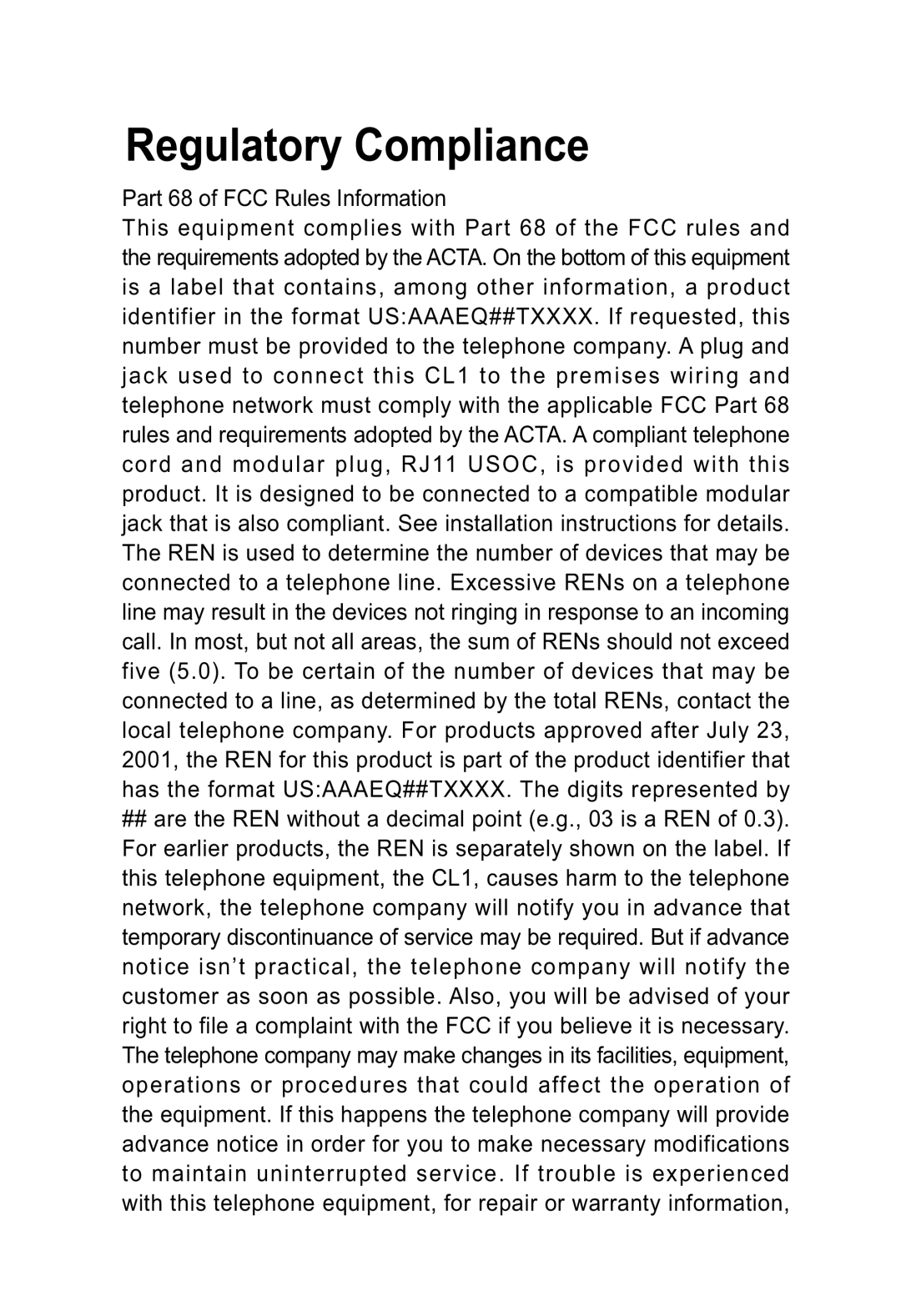 ClearSounds CL1 manual Regulatory Compliance 