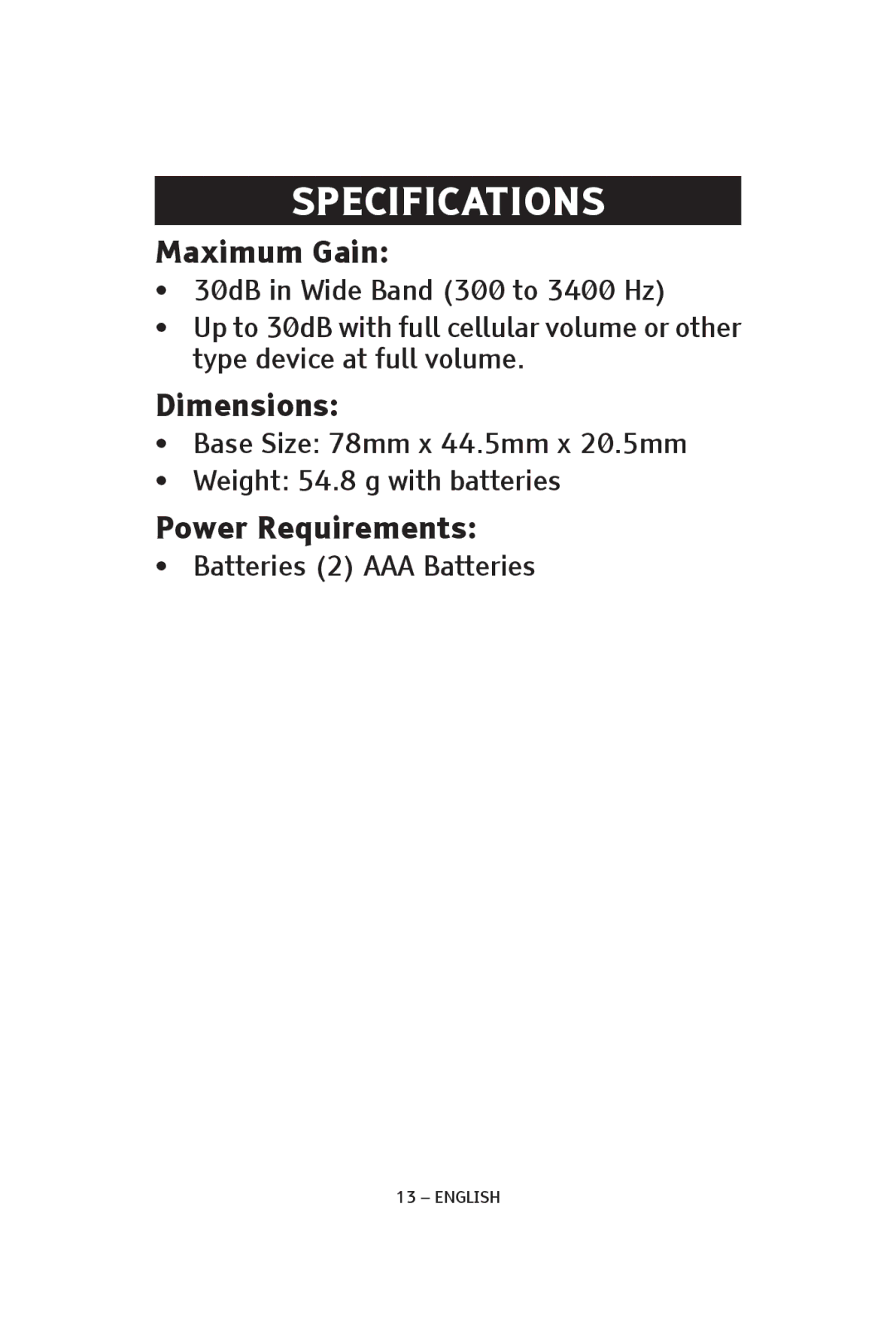 ClearSounds CLA7V2 manual Specifications 