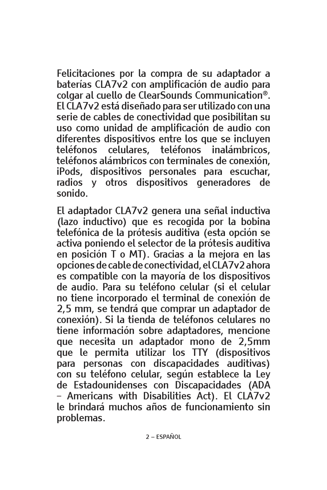 ClearSounds CLA7V2 manual Español 