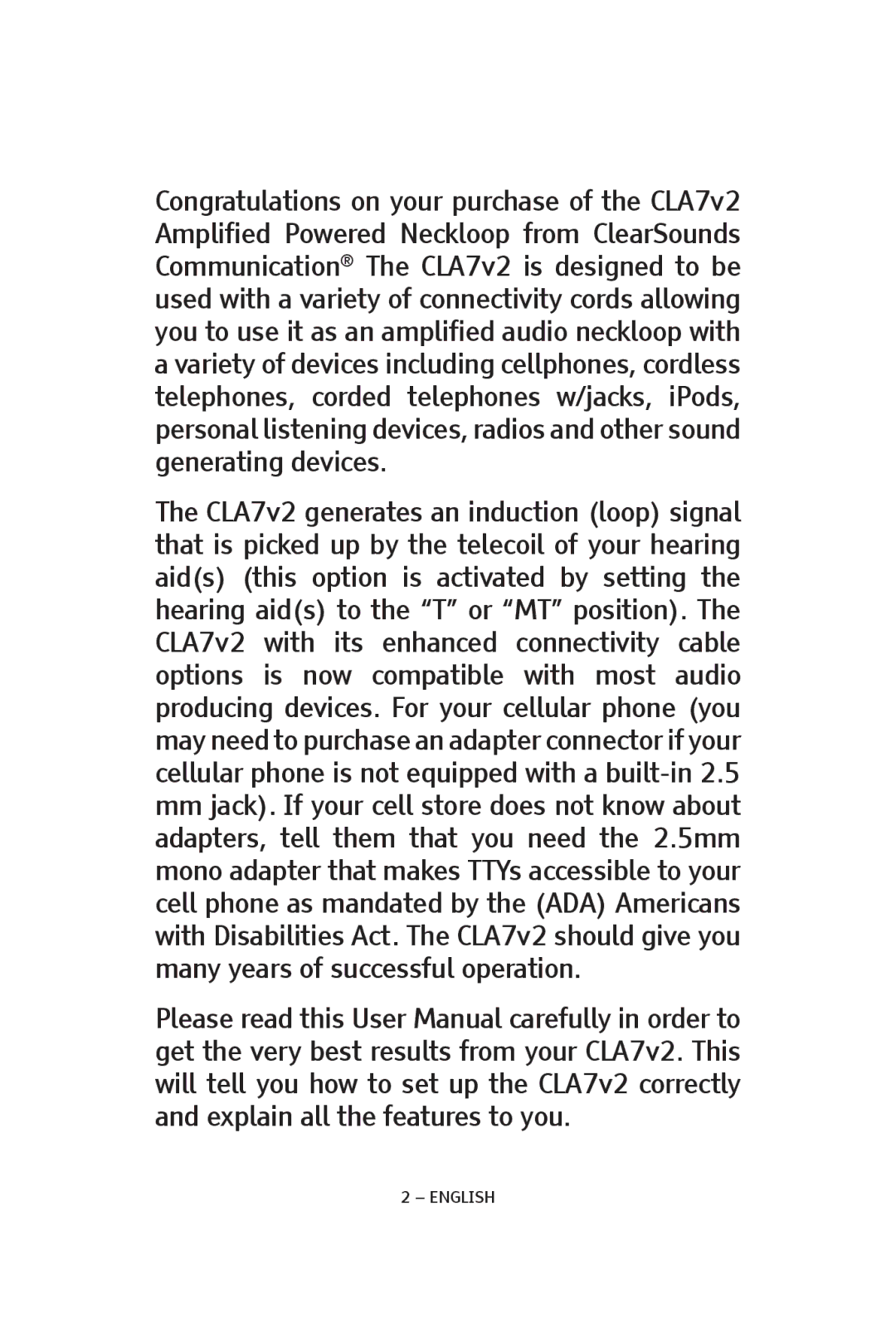 ClearSounds CLA7V2 manual English 