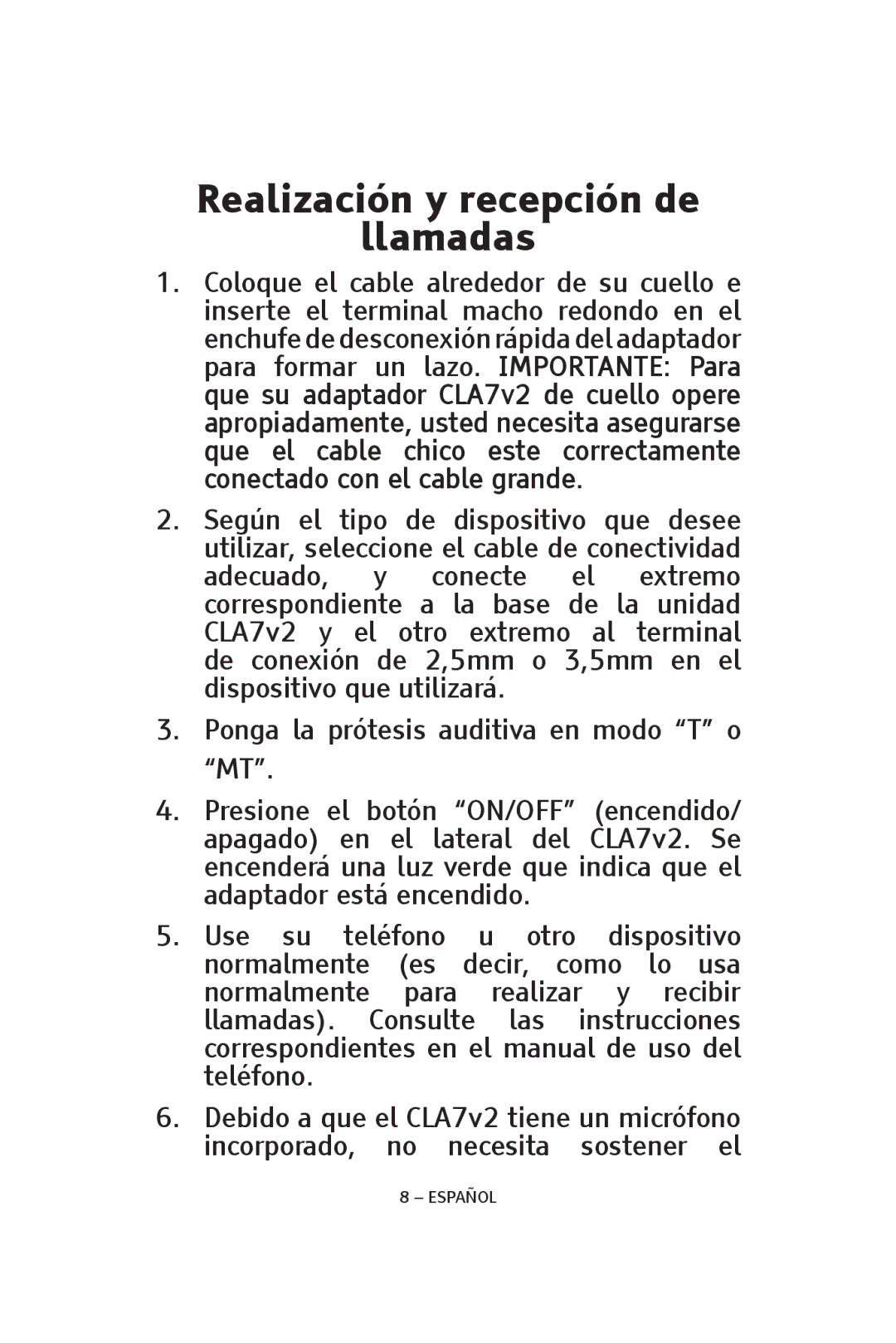 ClearSounds CLA7V2 manual Realización y recepción de Llamadas 