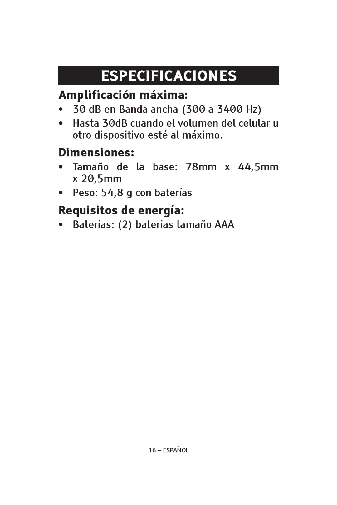 ClearSounds CLA7V2 manual Especificaciones 