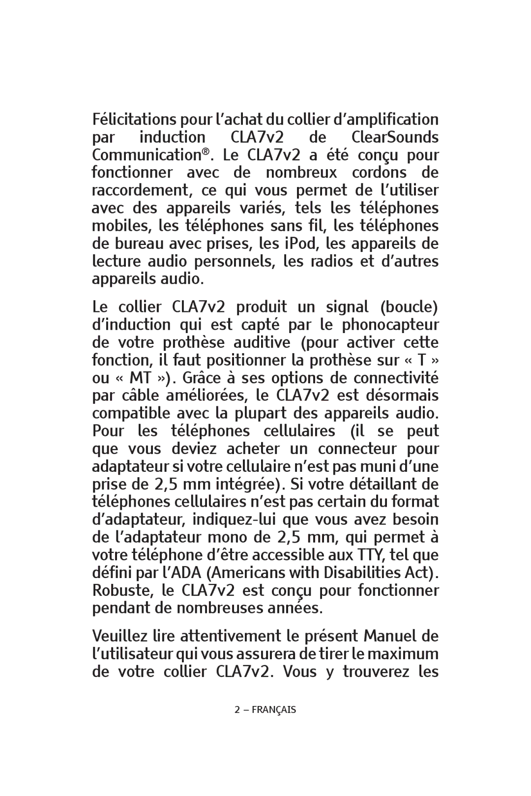 ClearSounds CLA7V2 manual Français 