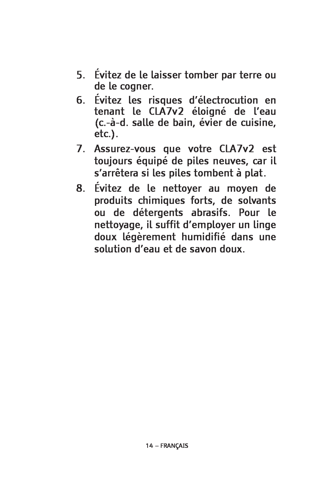 ClearSounds CLA7V2 manual d’eau et de savon doux, Français 