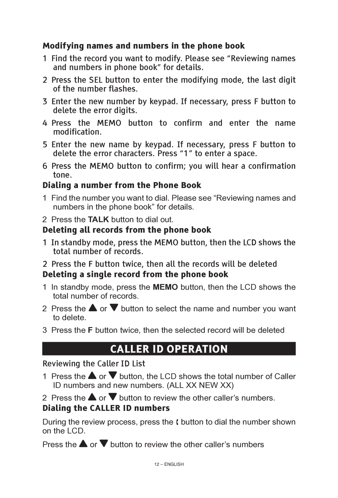 ClearSounds CS-A55 manual Caller ID Operation 