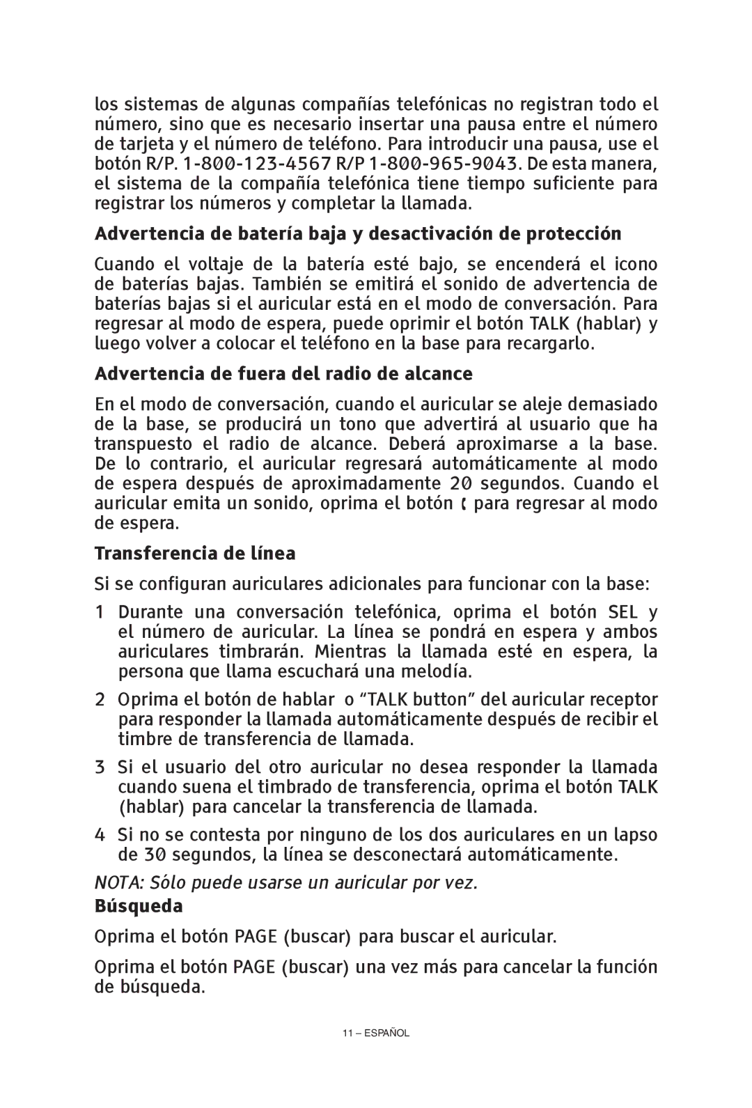 ClearSounds CS-A55 Advertencia de batería baja y desactivación de protección, Advertencia de fuera del radio de alcance 