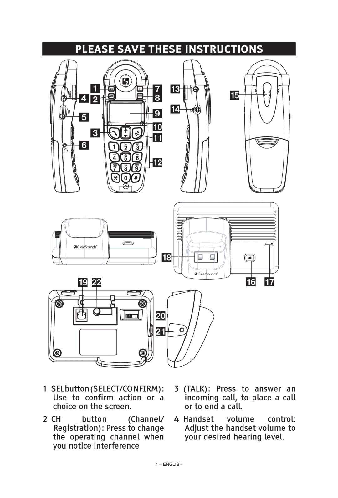 ClearSounds CS-A55 manual Please Save These Instructions,     