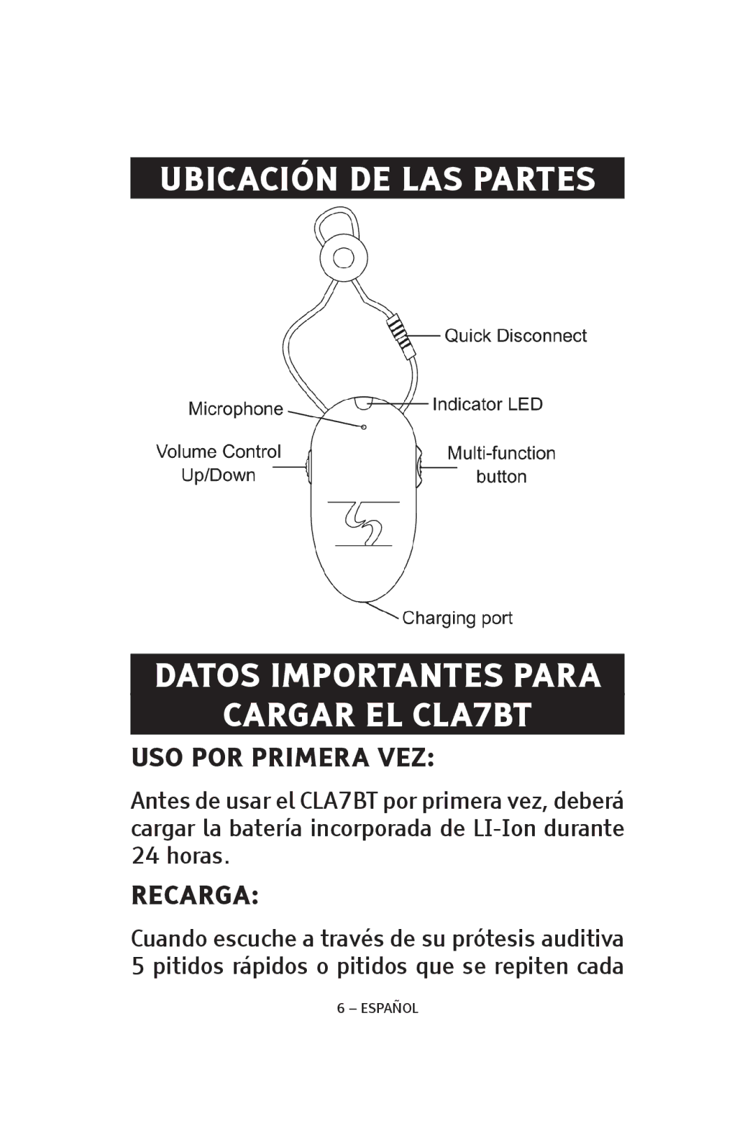 ClearSounds CS-CLA7BT manual USO POR Primera VEZ 