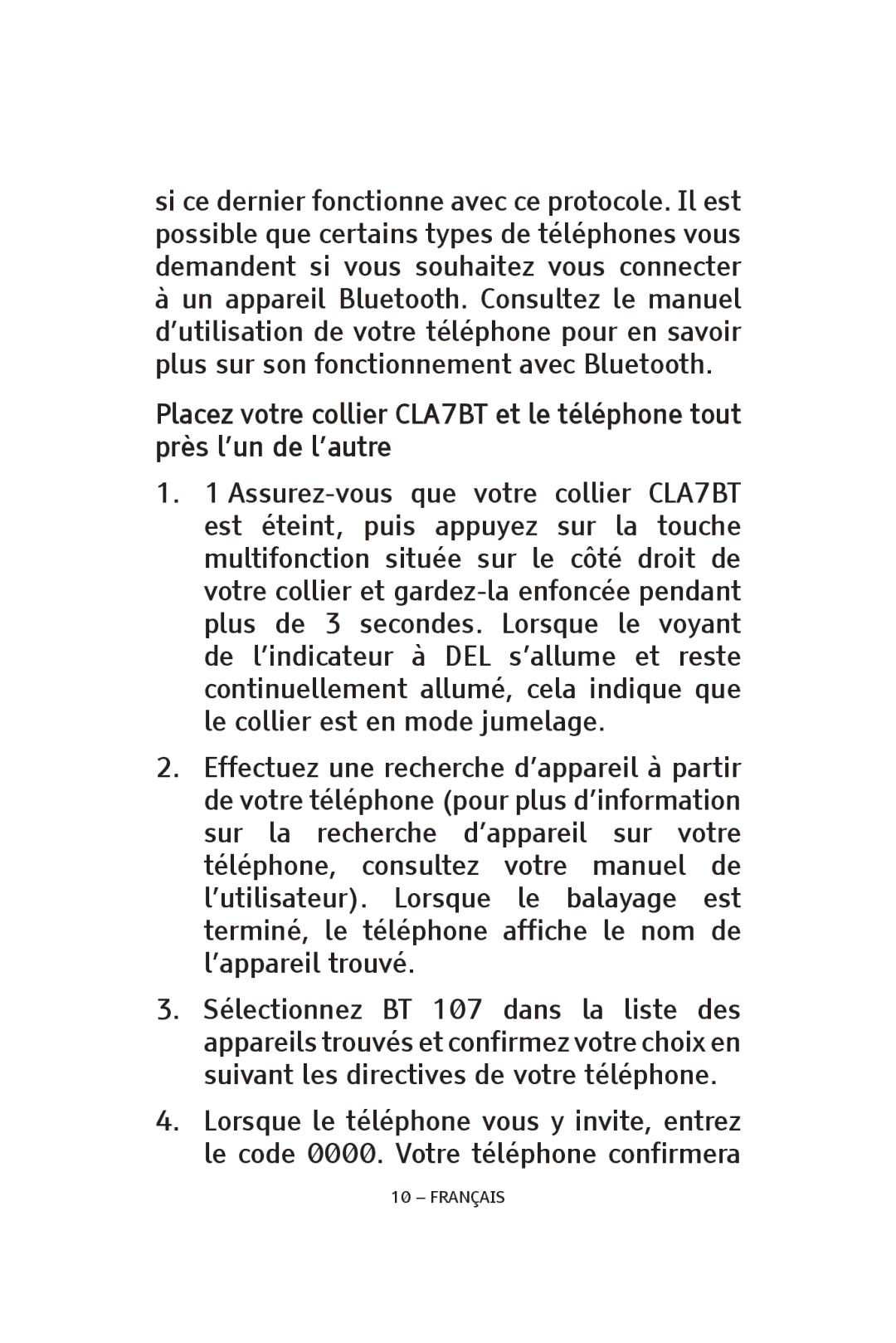 ClearSounds CS-CLA7BT manual Français 