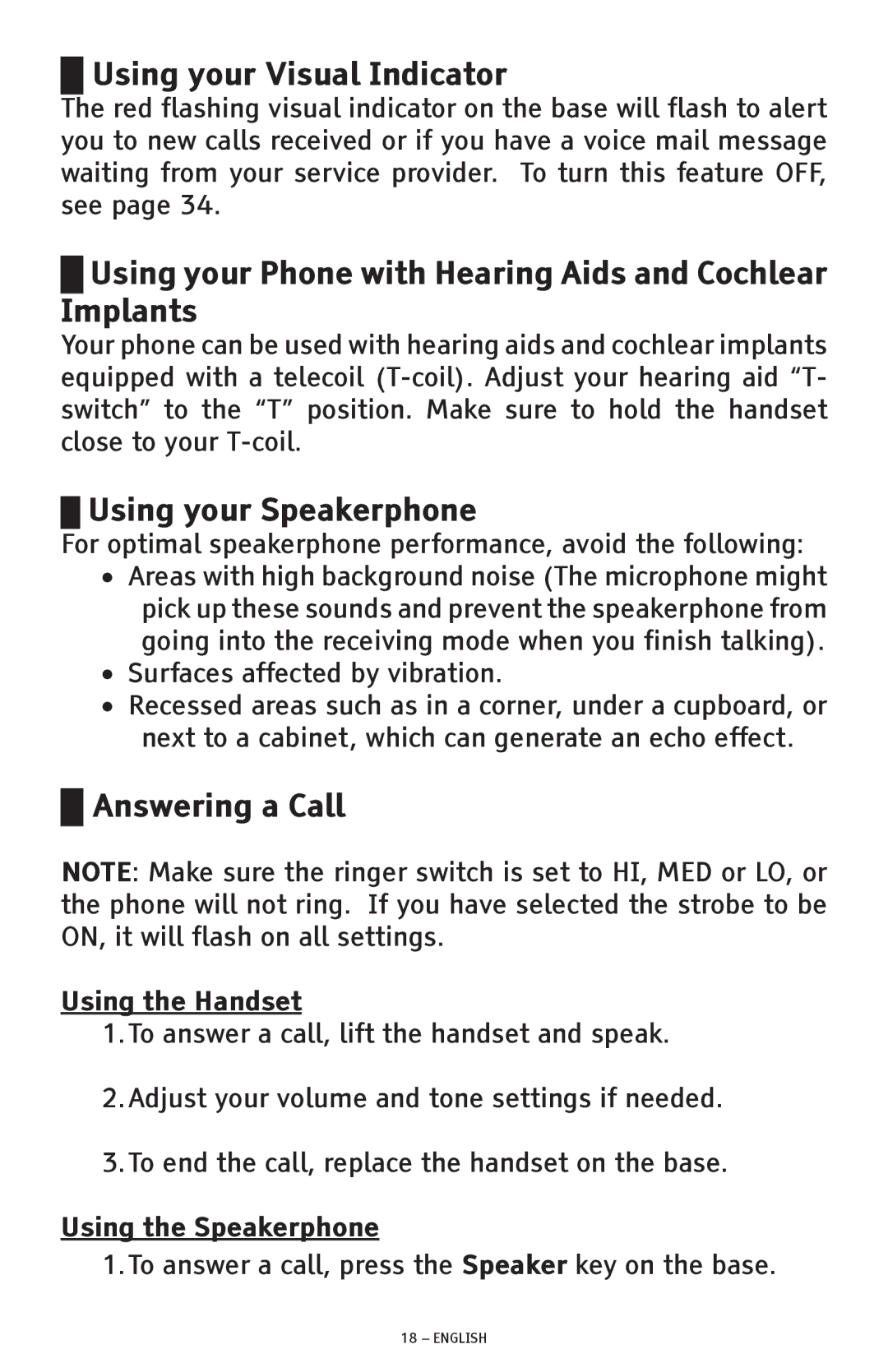 ClearSounds CSC1000 manual Using your Visual Indicator, Using your Phone with Hearing Aids and Cochlear Implants 