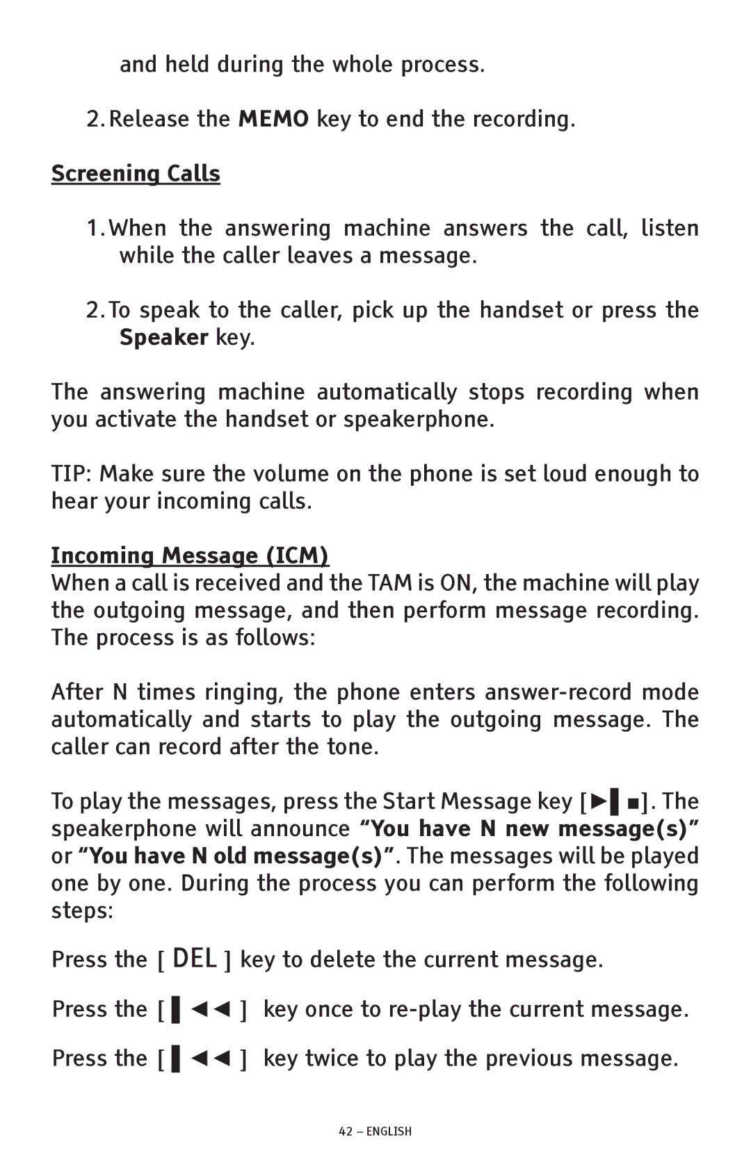 ClearSounds CSC1000 manual Screening Calls, Incoming Message ICM 