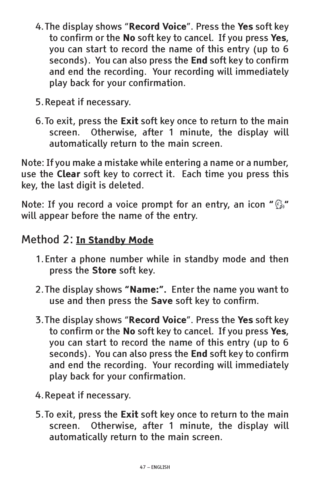 ClearSounds CSC1000 manual Method 2 In Standby Mode 