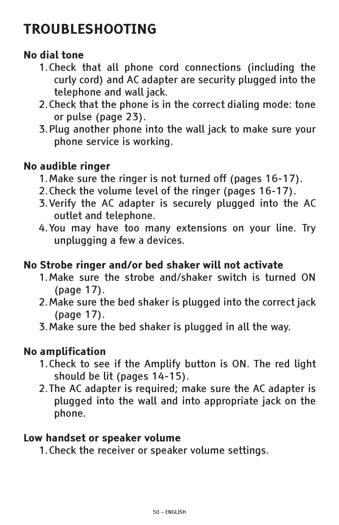 ClearSounds CSC1000 manual Troubleshooting 