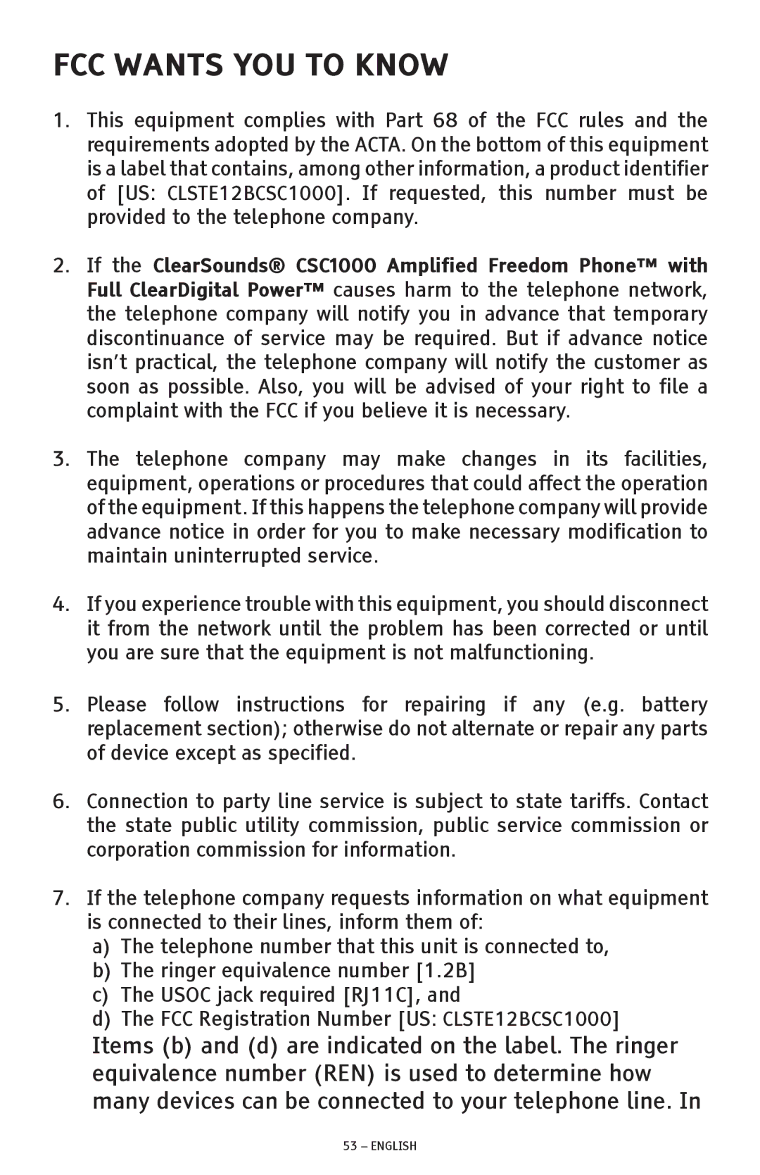 ClearSounds CSC1000 manual FCC Wants YOU to Know 