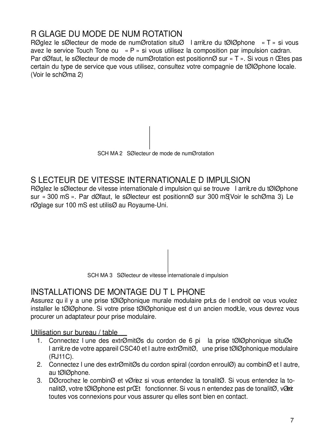 ClearSounds CSC40 user manual Réglage DU Mode DE Numérotation, Sélecteur DE Vitesse Internationale D’IMPULSION 