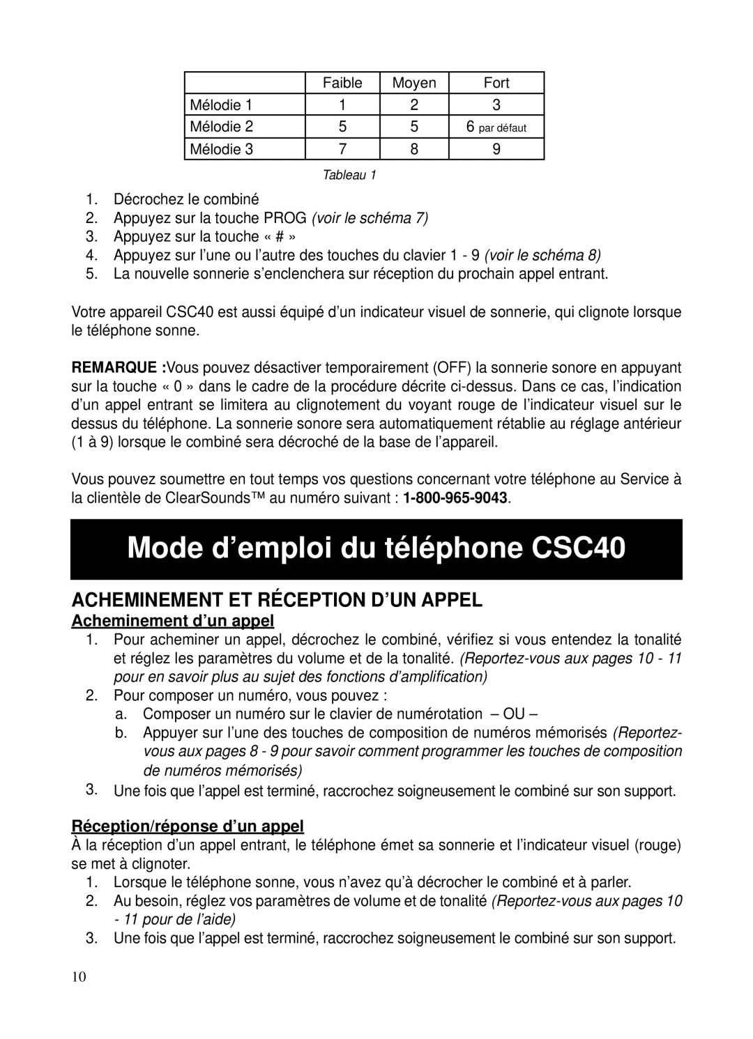 ClearSounds user manual Mode d’emploi du téléphone CSC40, Acheminement ET Réception D’UN Appel, Acheminement d’un appel 