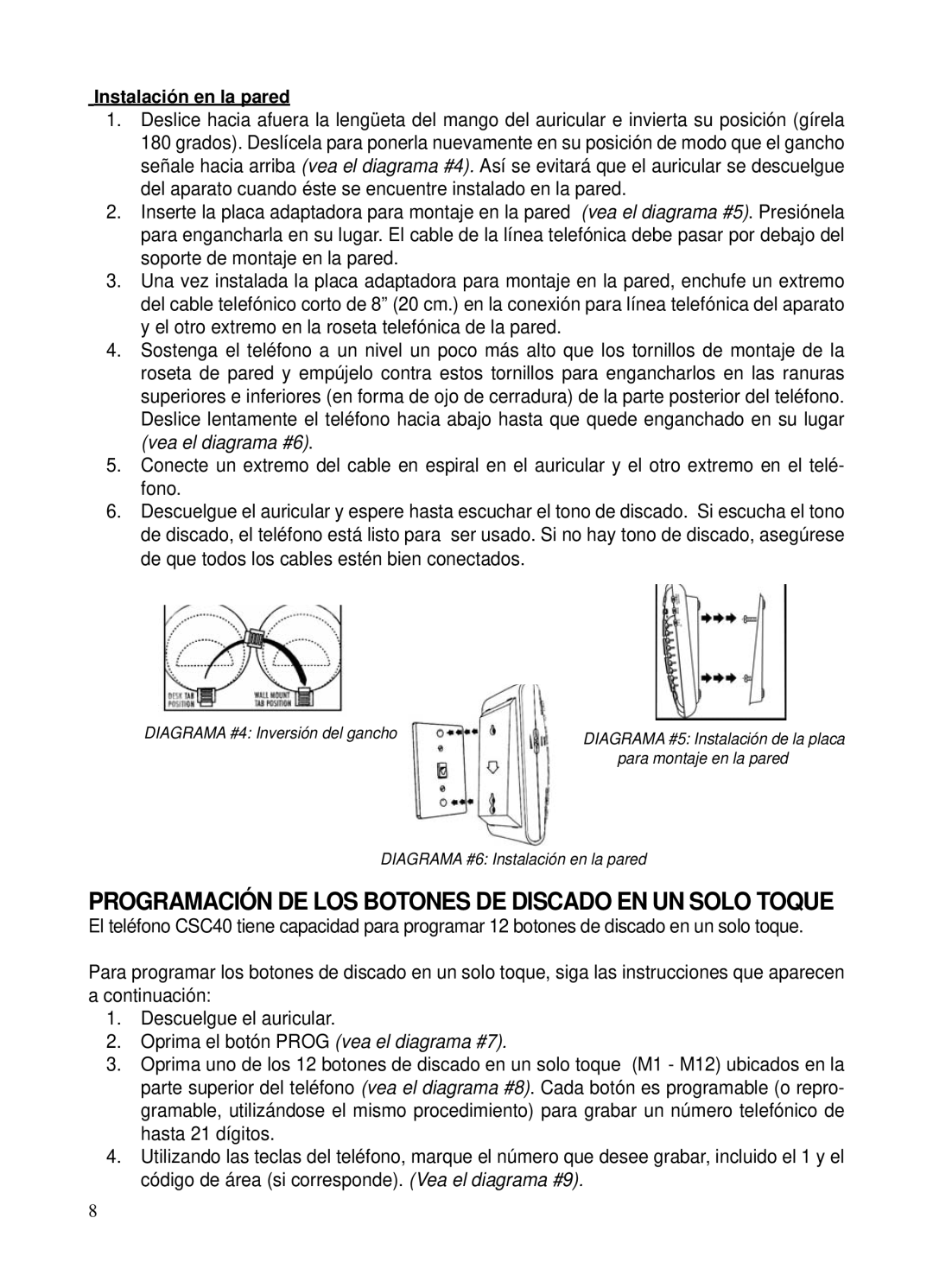 ClearSounds CSC40 user manual Programación DE LOS Botones DE Discado EN UN Solo Toque 