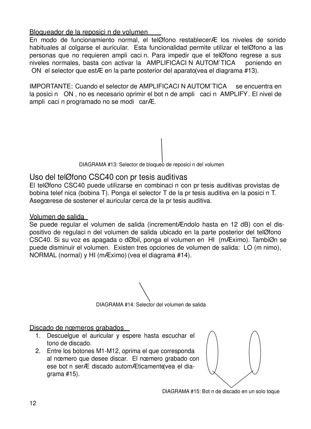 ClearSounds CSC40 user manual Bloqueador de la reposición de volumen, Volumen de salida, Discado de números grabados 