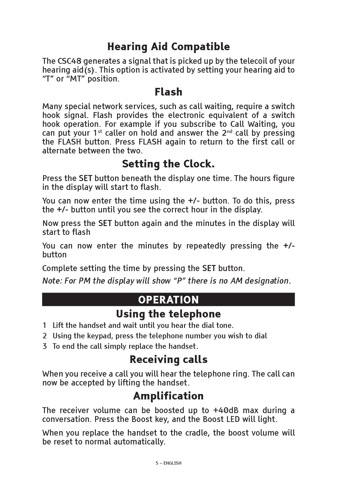 ClearSounds CSC48 manual Operation 