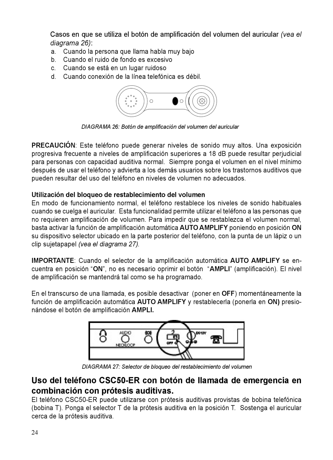 ClearSounds CSC50-ER manual Utilización del bloqueo de restablecimiento del volumen 