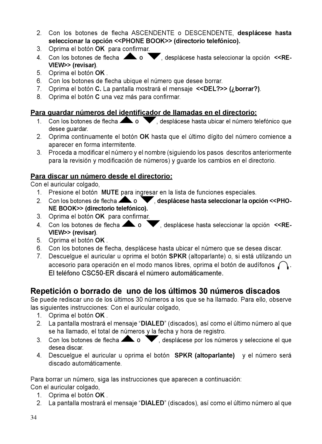 ClearSounds manual Para discar un número desde el directorio, El teléfono CSC50-ER discará el número automáticamente 