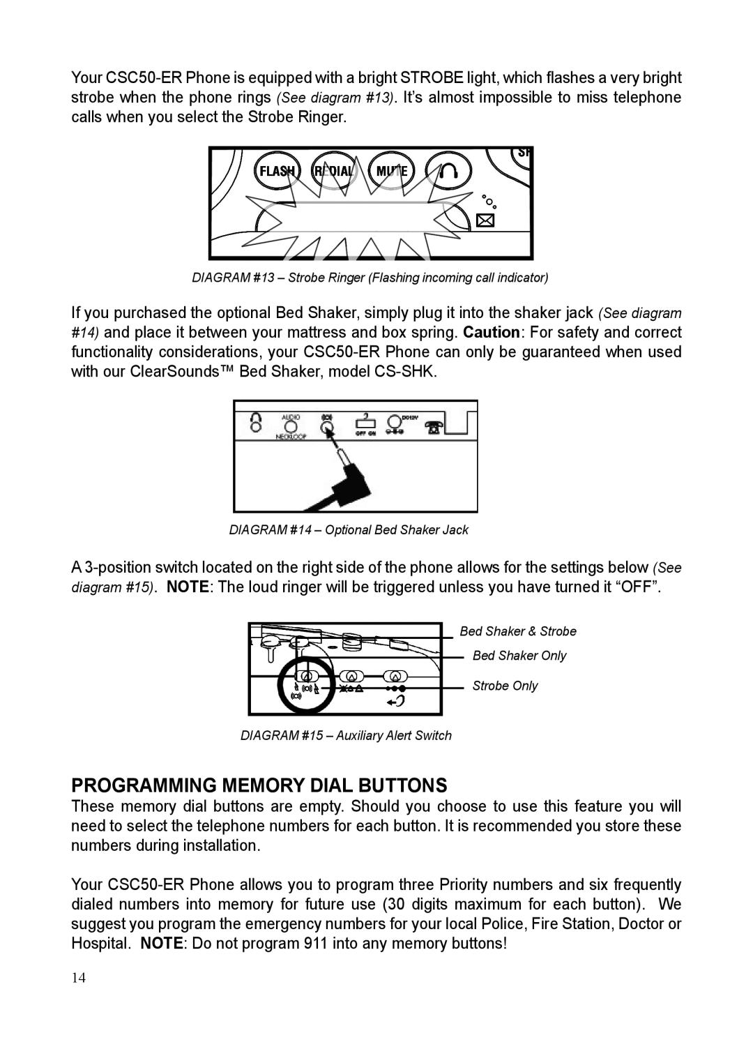 ClearSounds CSC50-ER manual Programming Memory Dial Buttons 