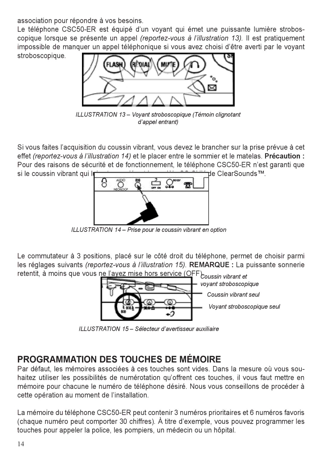 ClearSounds CSC50-ER manual Programmation DES Touches DE Mémoire 