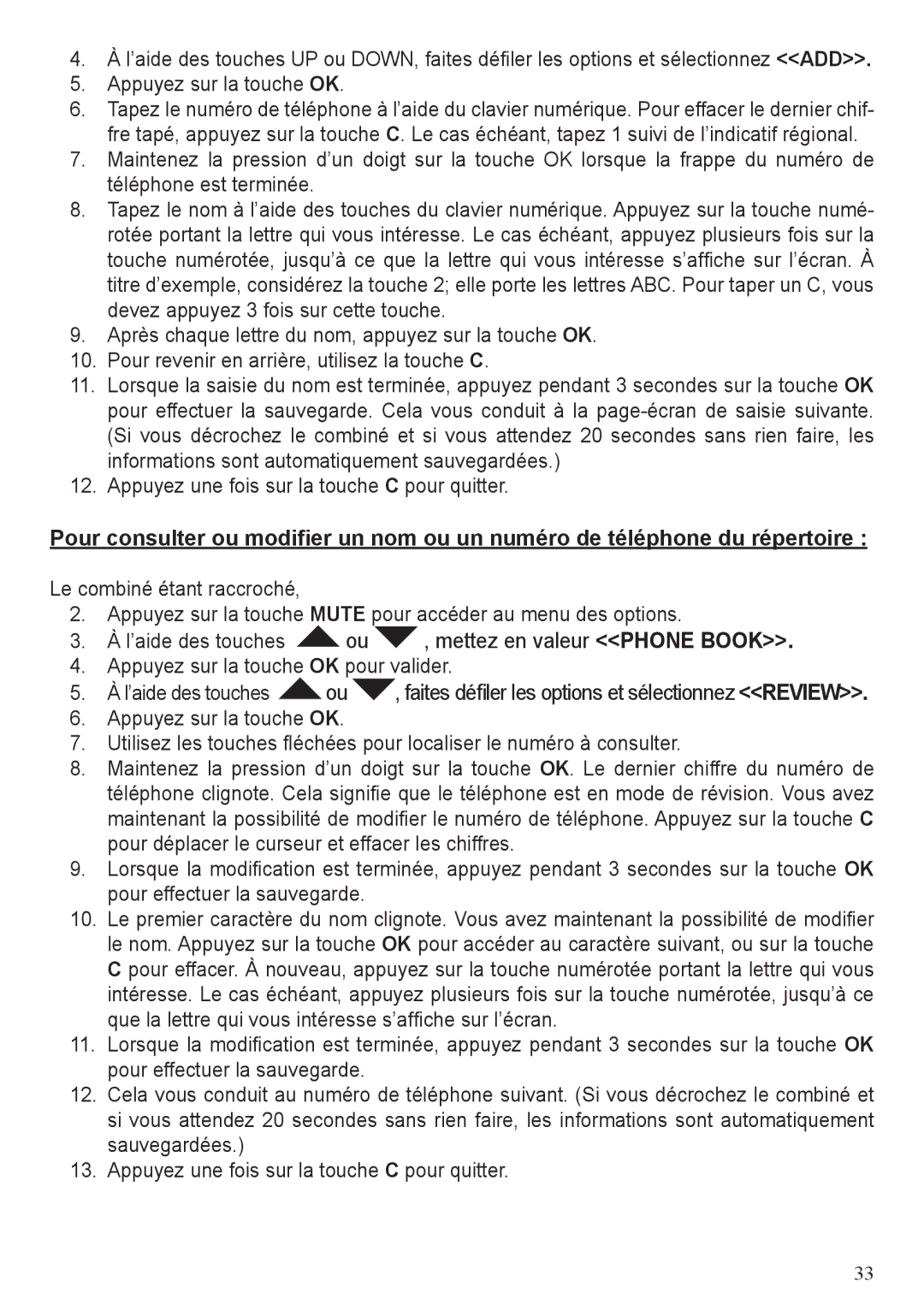 ClearSounds CSC50-ER manual Faites défiler les options et sélectionnez Review 