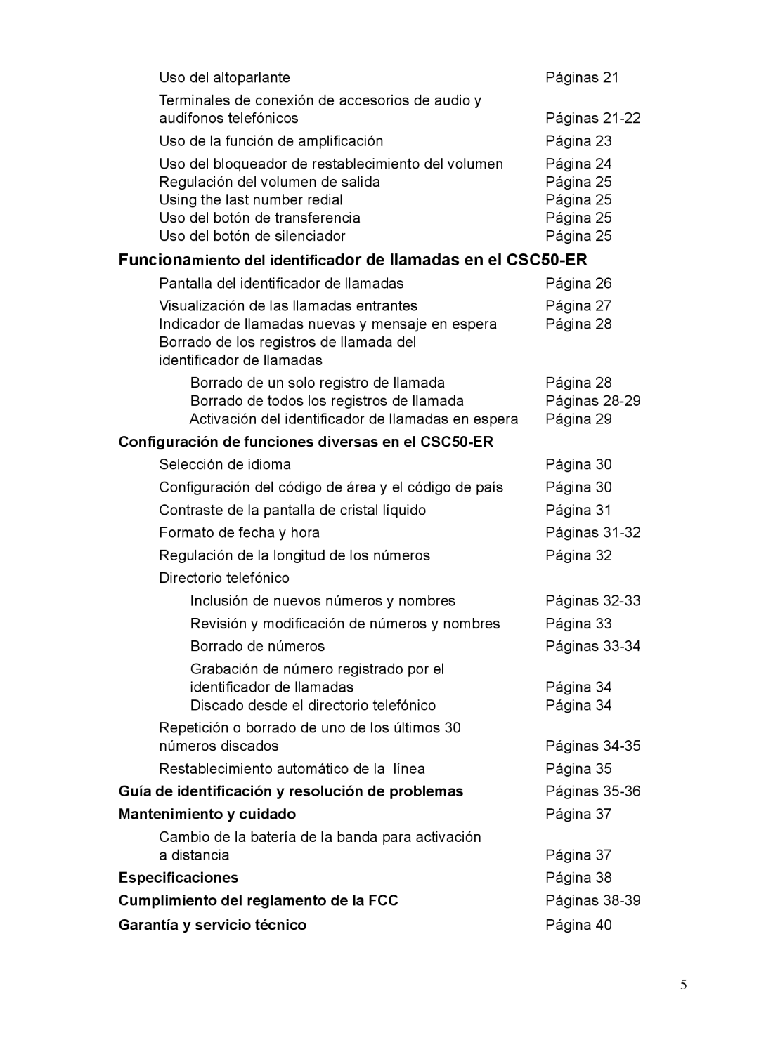 ClearSounds manual Funcionamiento del identiﬁcador de llamadas en el CSC50-ER 