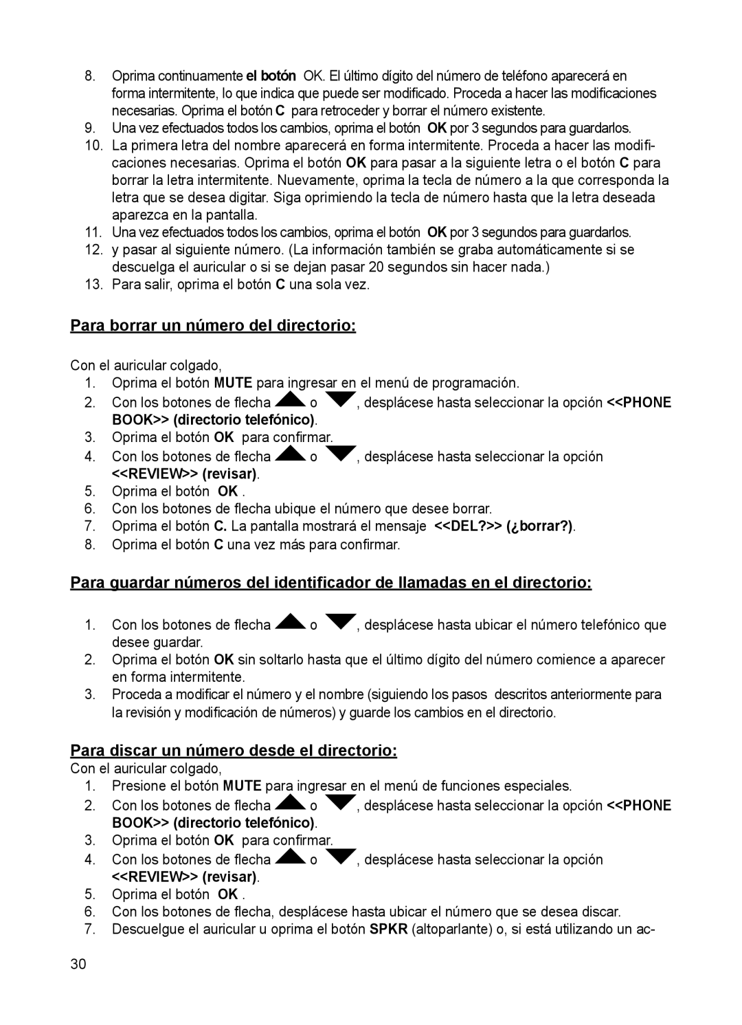 ClearSounds CSC50 user manual Para borrar un número del directorio, Para discar un número desde el directorio 