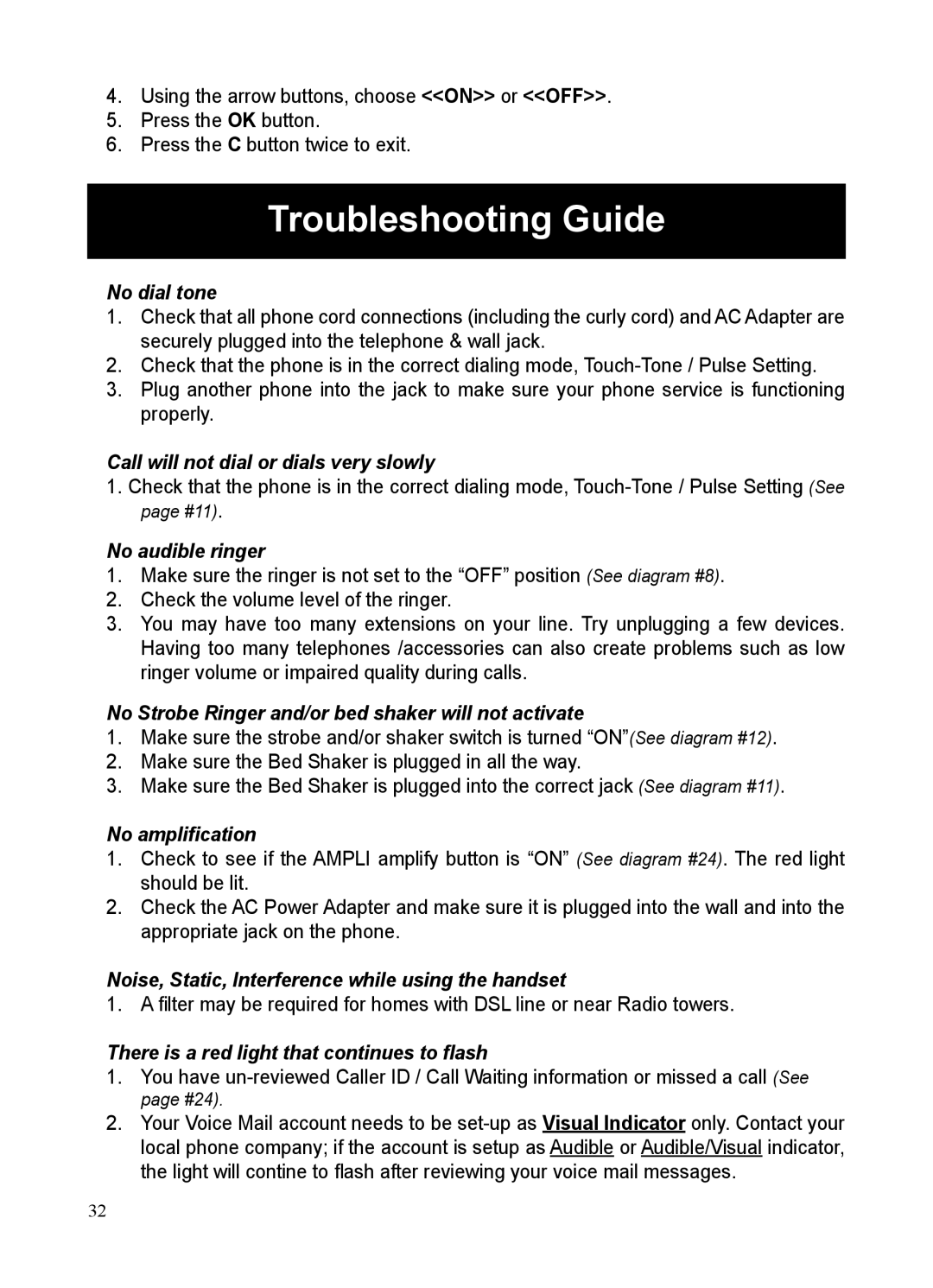 ClearSounds CSC50 user manual Troubleshooting Guide, No dial tone 