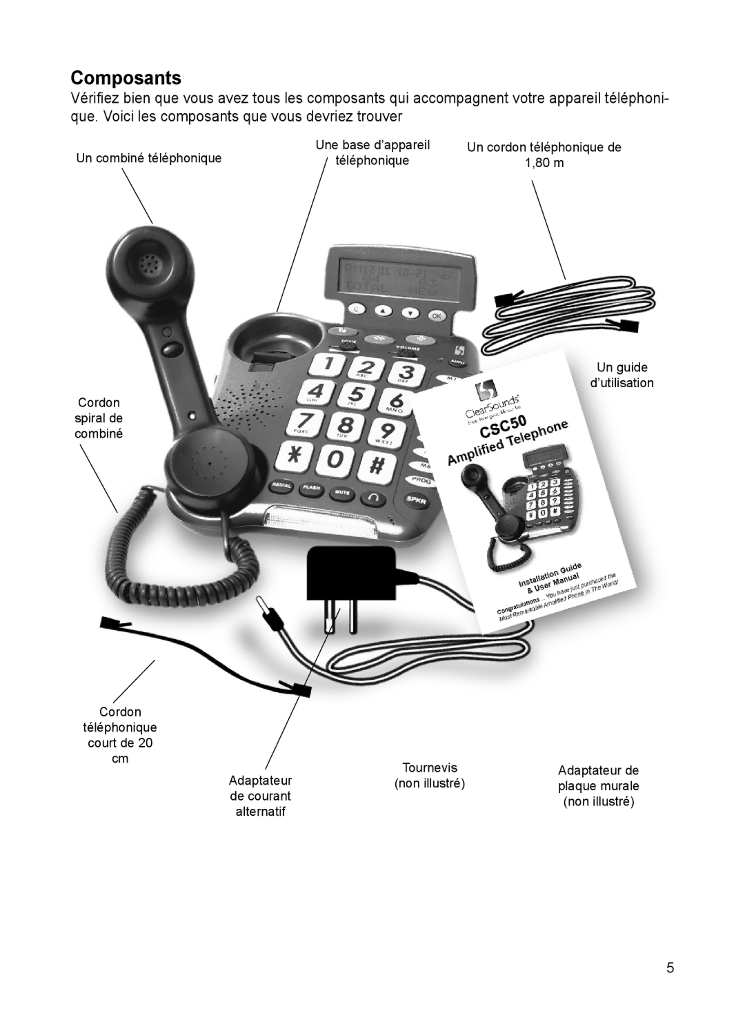 ClearSounds CSC50 user manual Composants 