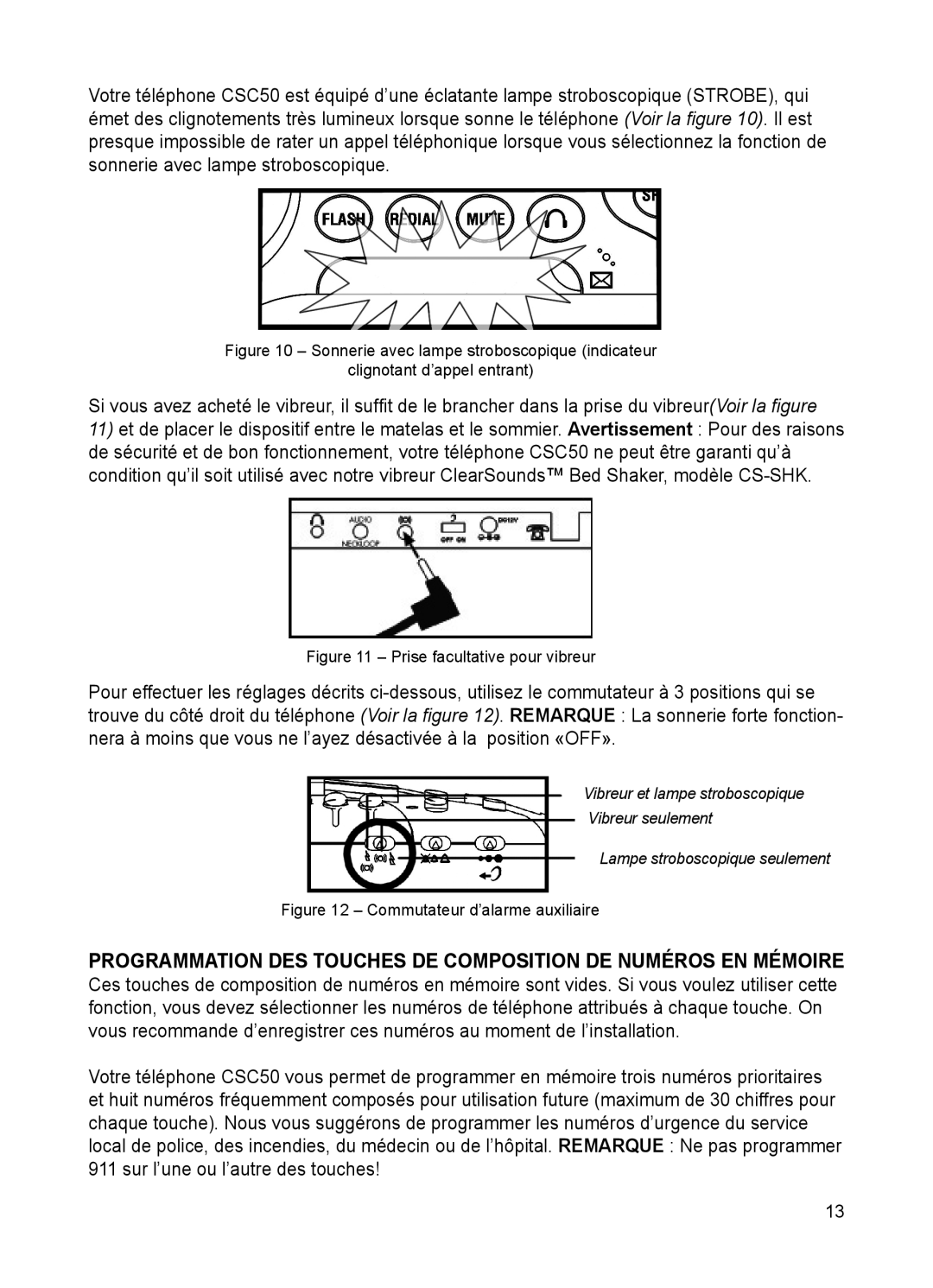 ClearSounds CSC50 user manual Prise facultative pour vibreur 