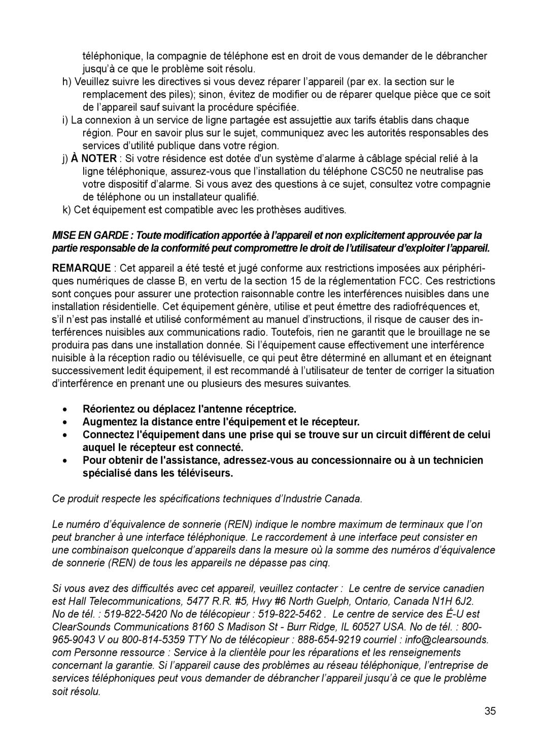 ClearSounds CSC50 user manual 