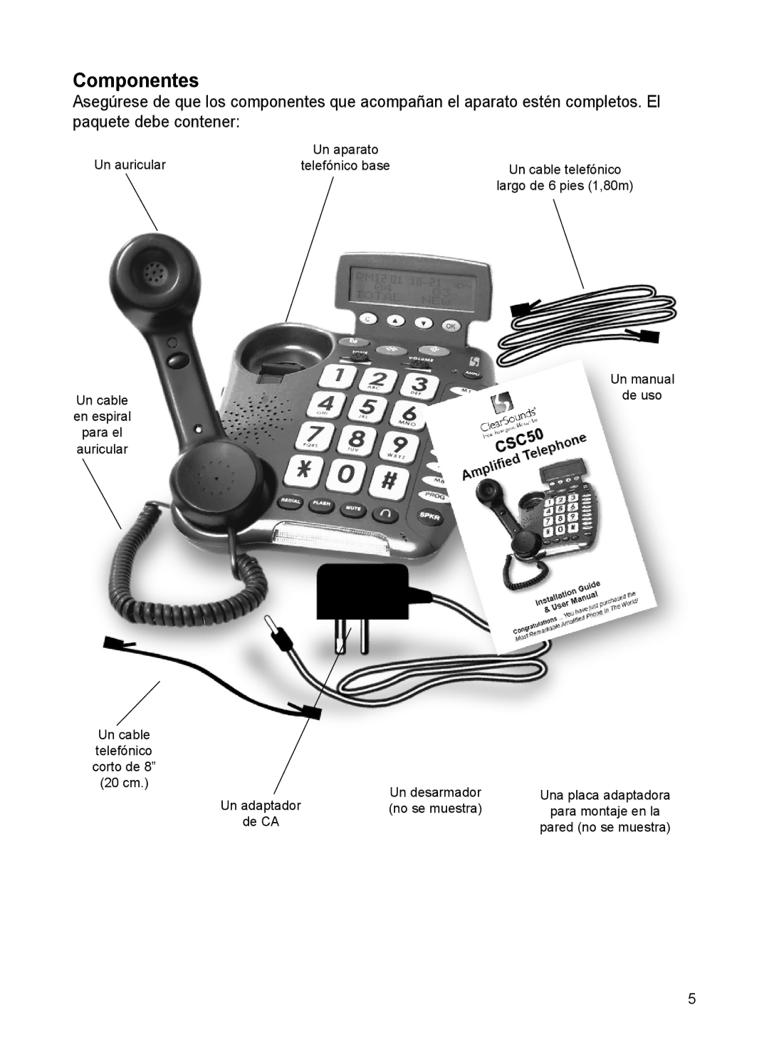 ClearSounds CSC50 user manual Componentes 