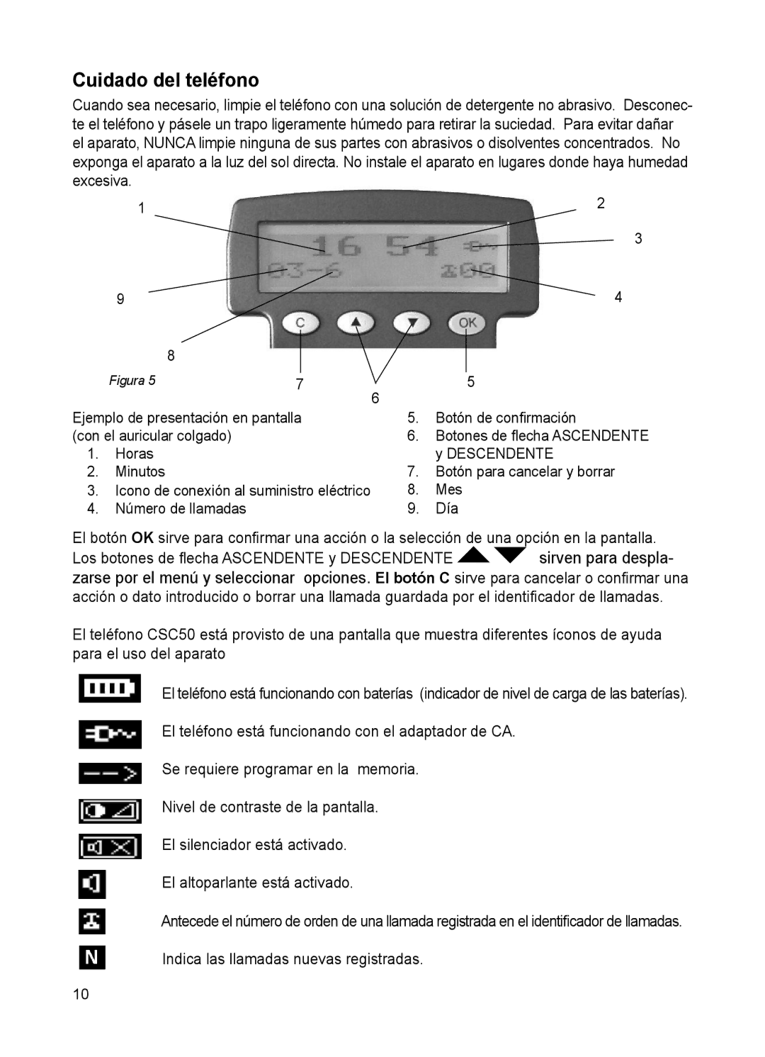 ClearSounds CSC50 user manual Cuidado del teléfono 