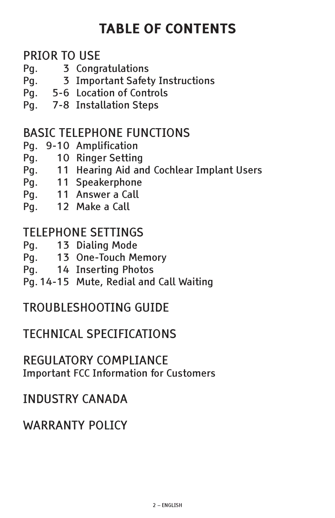 ClearSounds CSC500 manual Table of Contents 