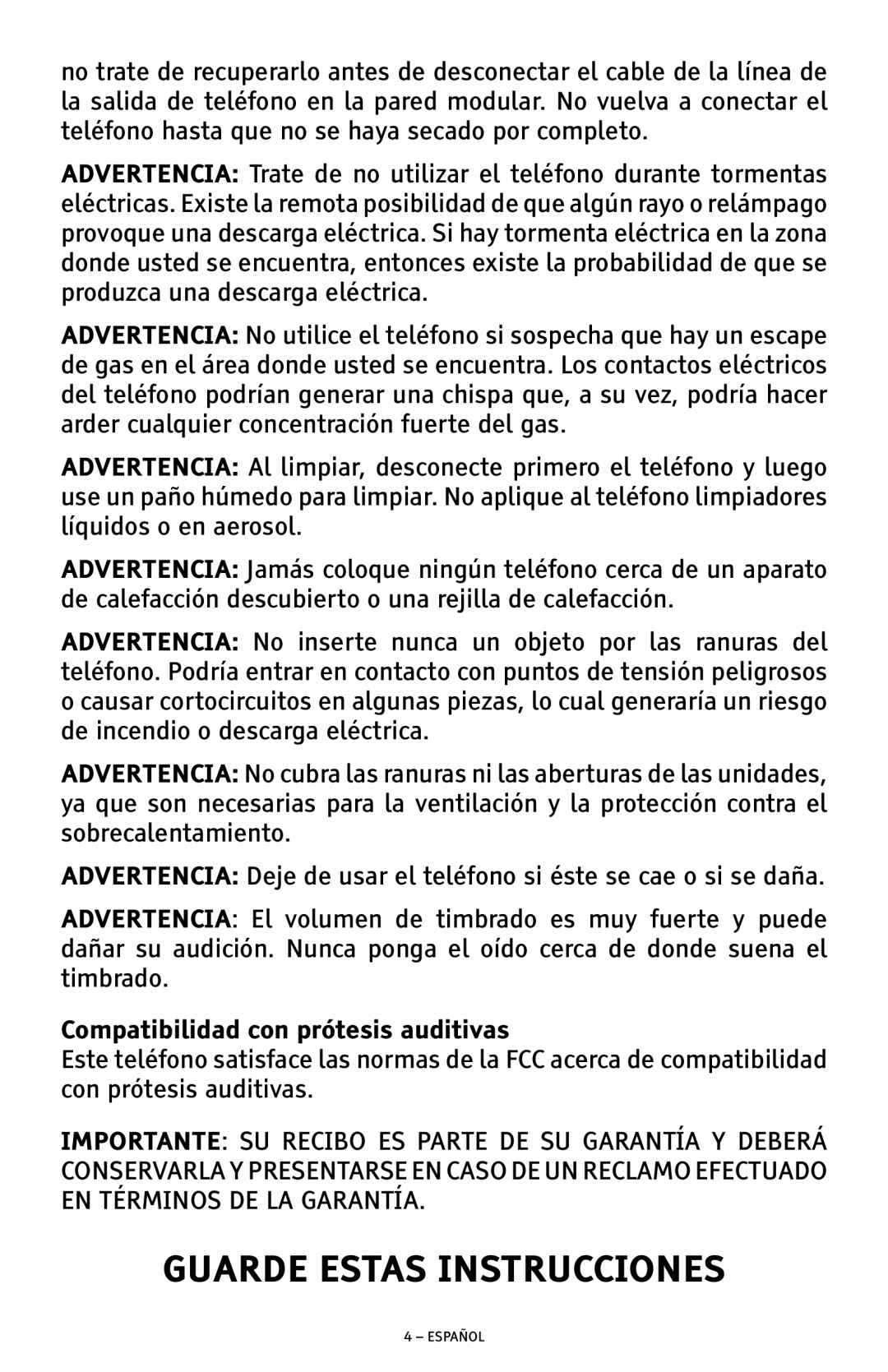 ClearSounds CSC500 manual Guarde Estas Instrucciones, Compatibilidad con prótesis auditivas 