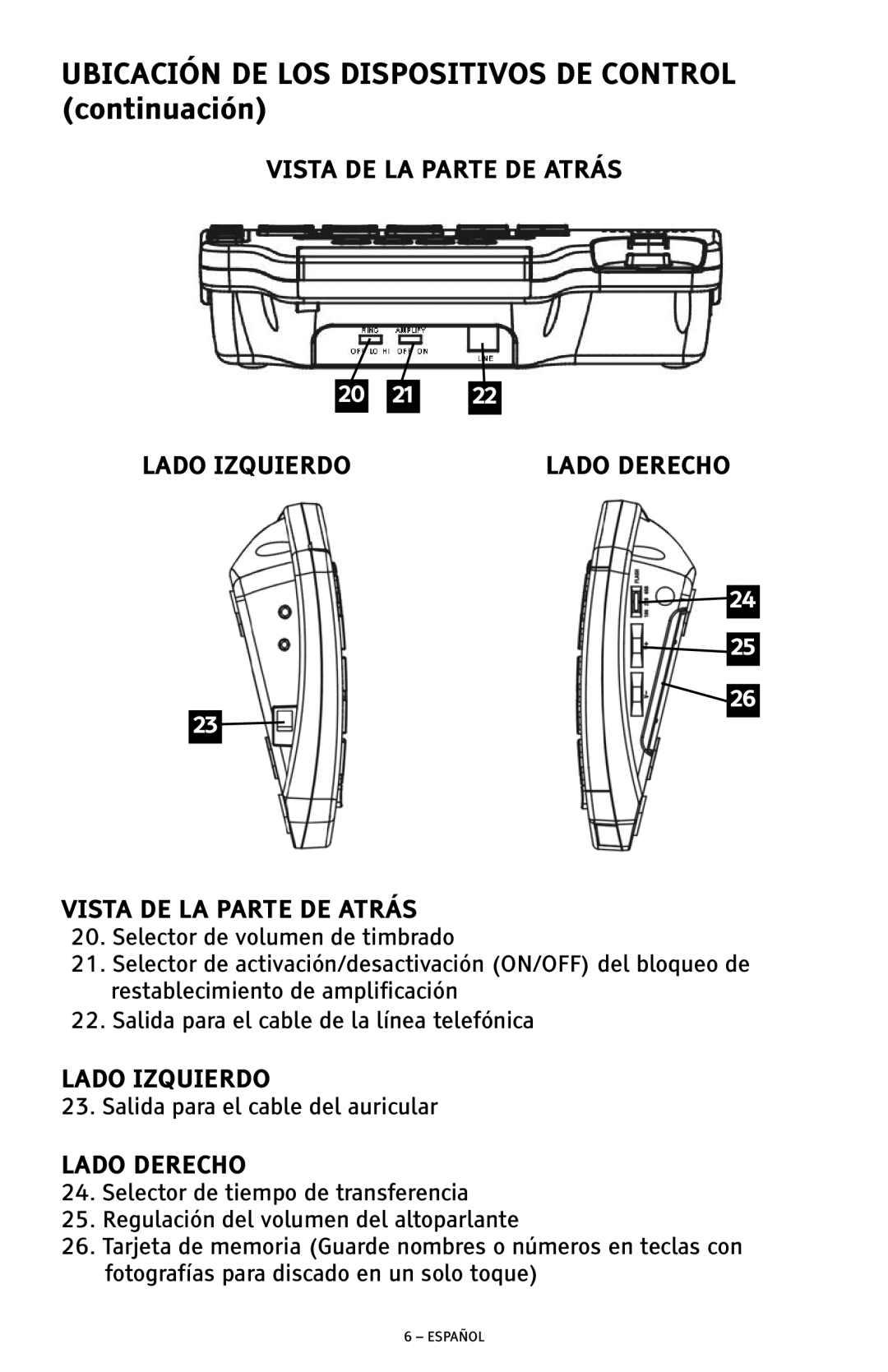 ClearSounds CSC500 manual Ubicación DE LOS Dispositivos DE Control continuación, Lado Izquierdo 