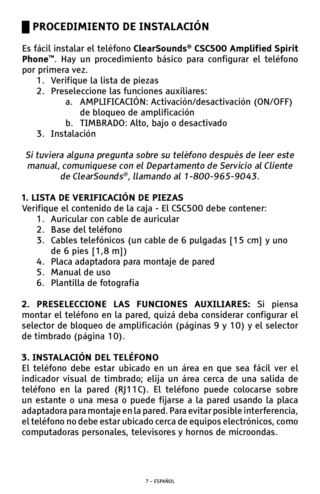 ClearSounds CSC500 manual Procedimiento DE Instalación 