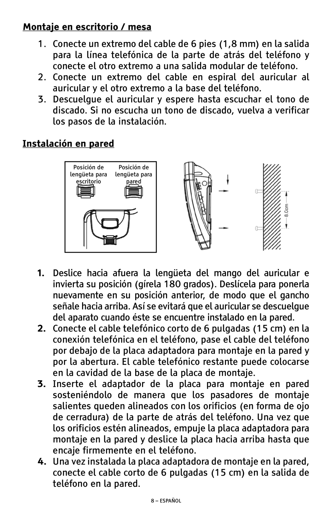 ClearSounds CSC500 manual Montaje en escritorio / mesa, Instalación en pared 