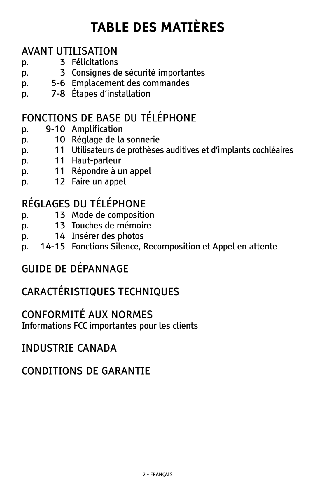 ClearSounds CSC500 manual Table DES Matières, Avant Utilisation 