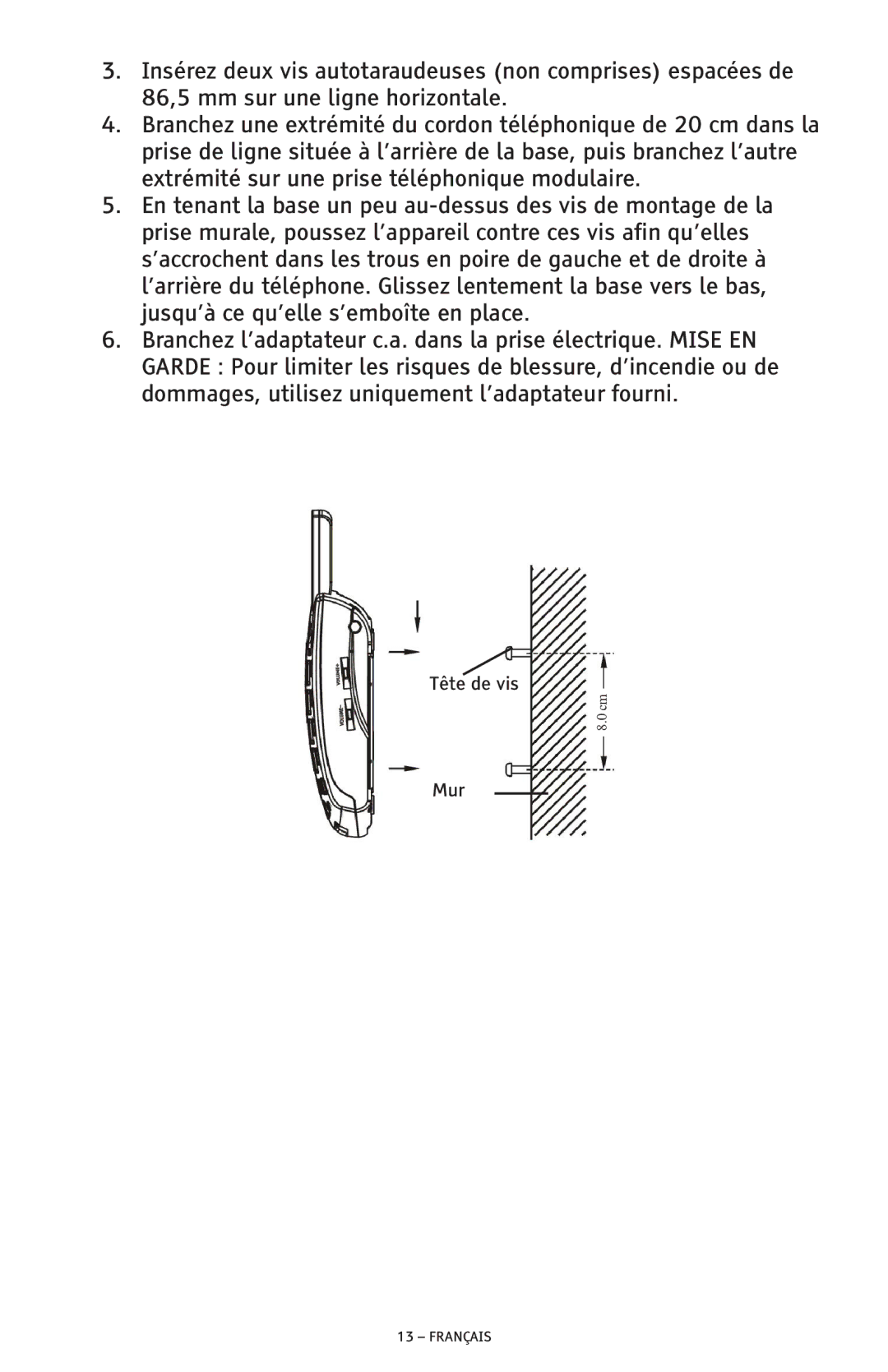 ClearSounds CSC600D manual Tête de vis Mur 