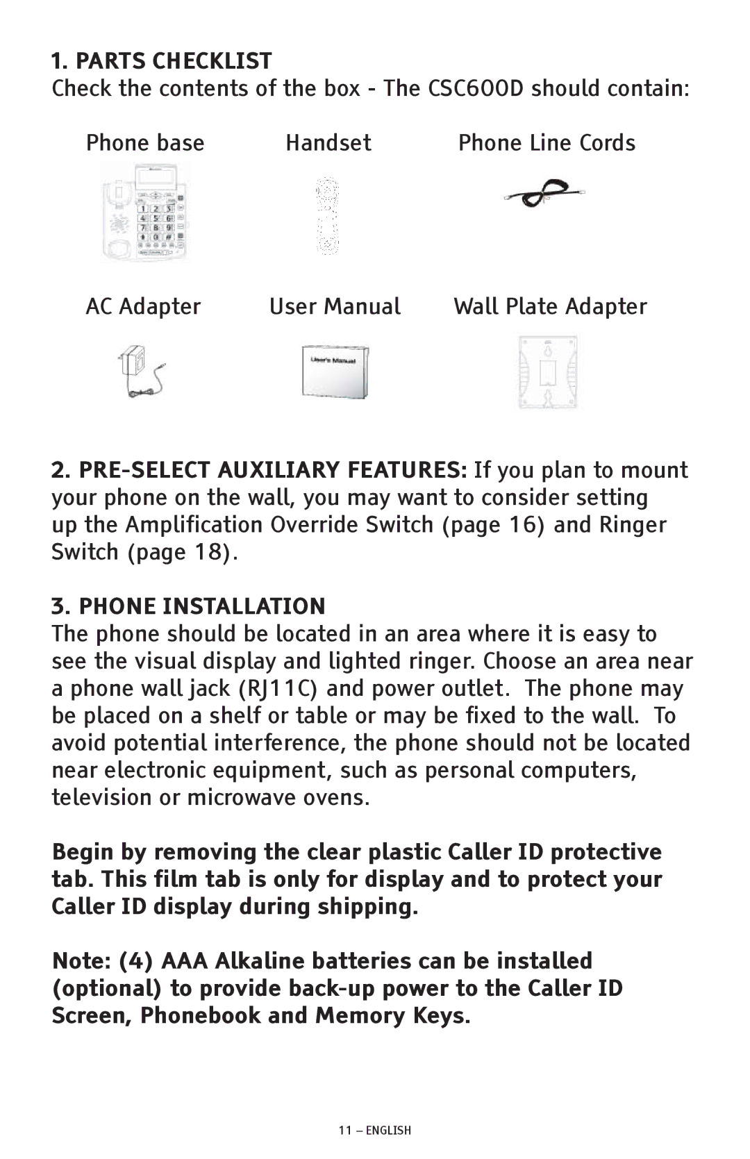 ClearSounds CSC600D manual Parts Checklist 