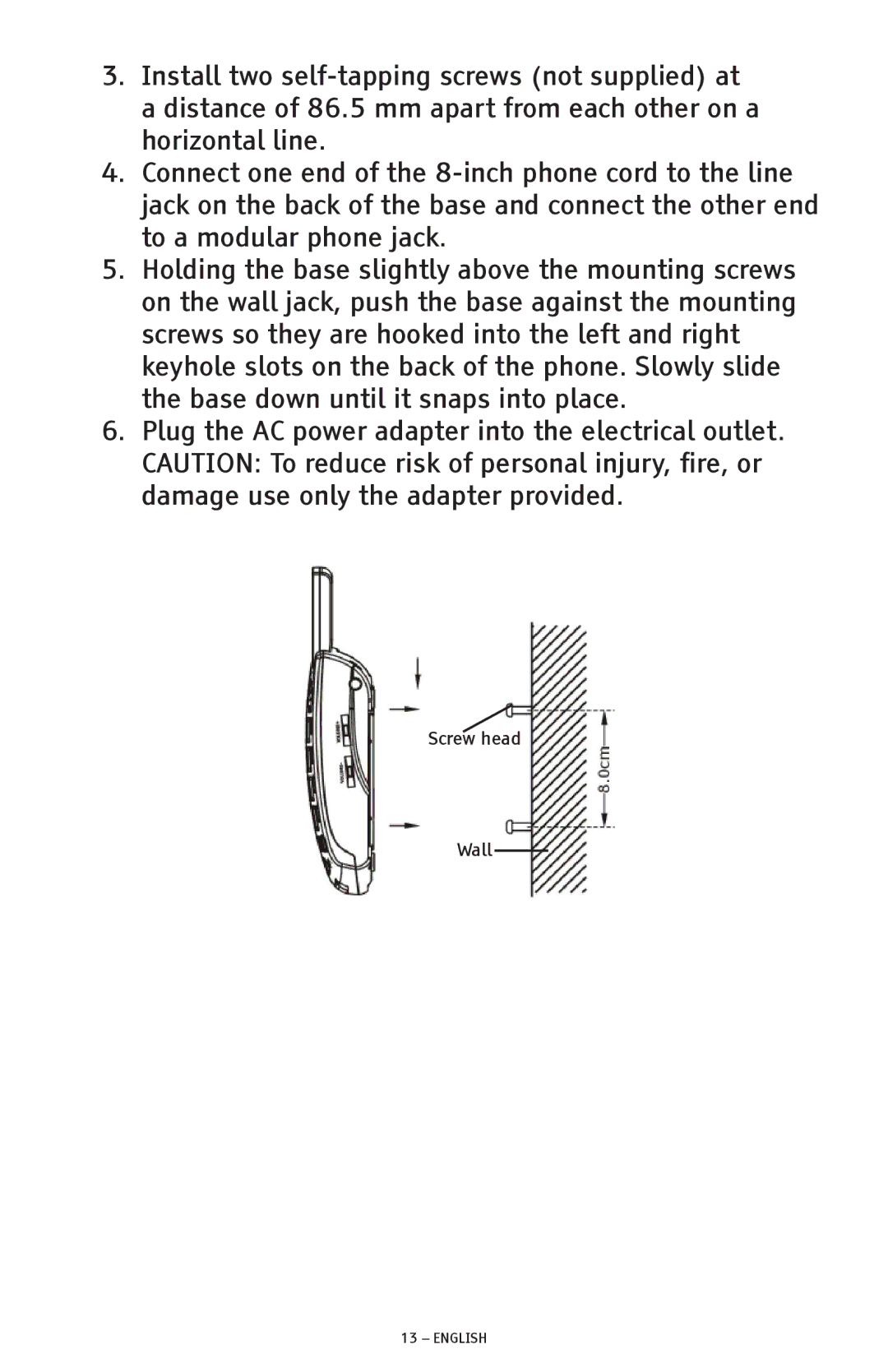 ClearSounds CSC600D manual Screw head Wall 